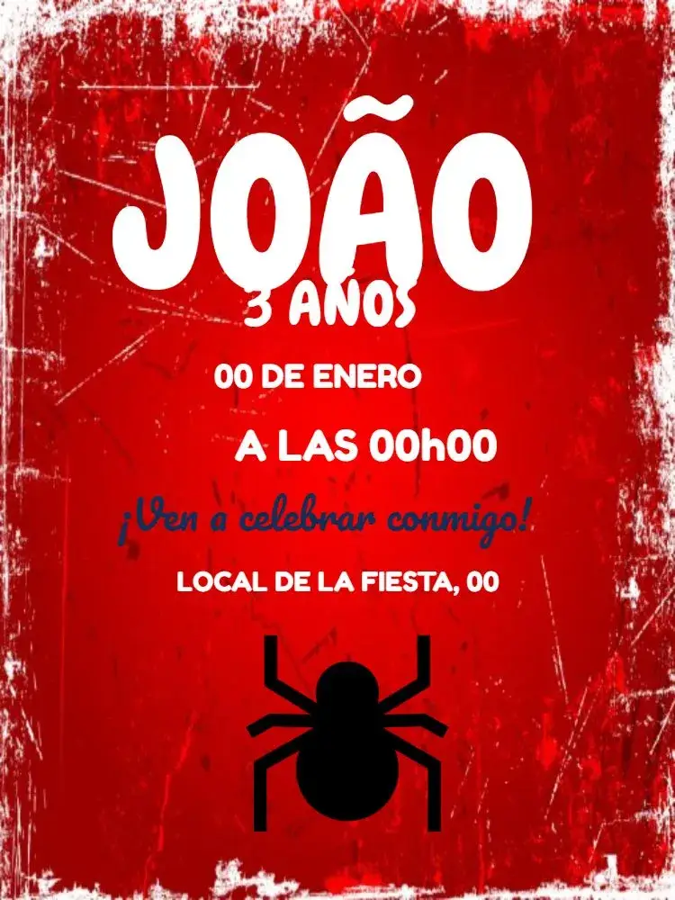 Invitación Rojo Con Araña Niño