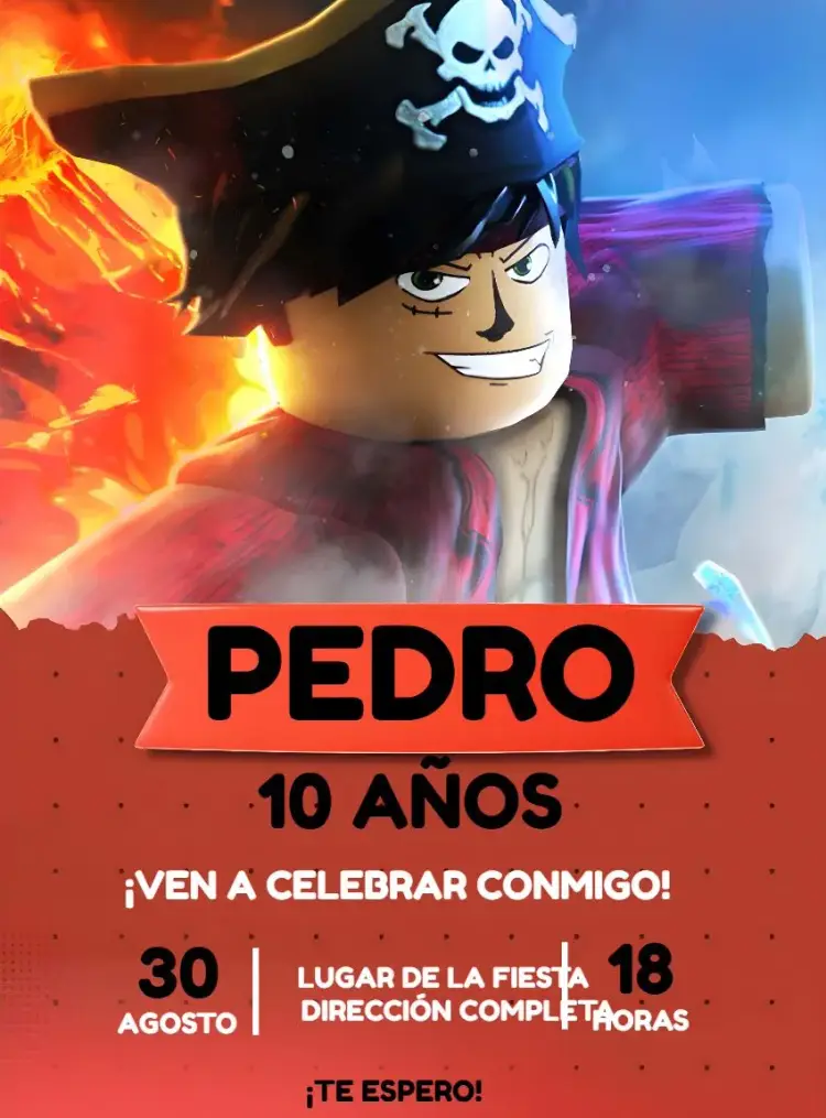 Invitación Blox Fruits Rojo editable y personalizable