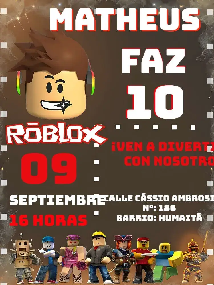 Invitación Roblox Rojo editable y personalizable