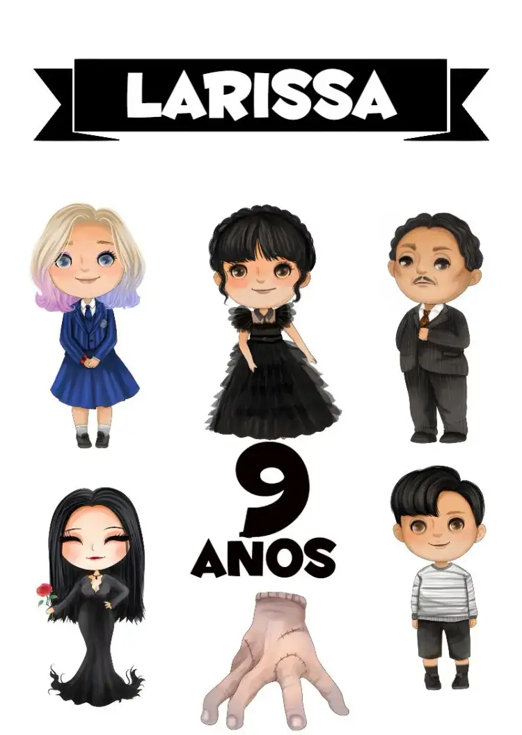 Invitación Topper de Pastel Wandinha Addams Netflix – tema Topper de torta gótico, divertido, serie, misterioso, colorido, temático