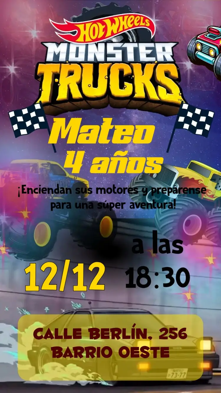 Invitación Hotwheels