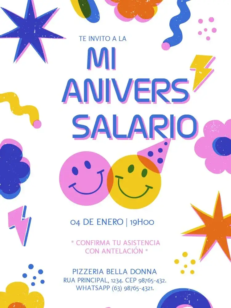 Invitación Colorido Joven Virtual – tema Cumpleaños Infantil colorido, divertido, moderno, joven, alegre