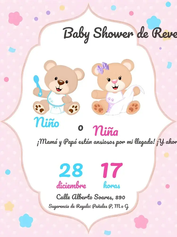 Invitación Chá Revelación Ositos Niña
