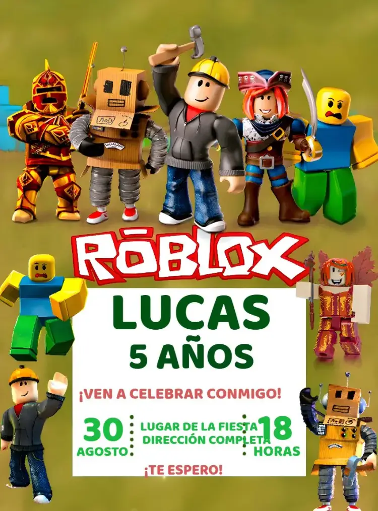 Invitación Jugador de Roblox editable y personalizable