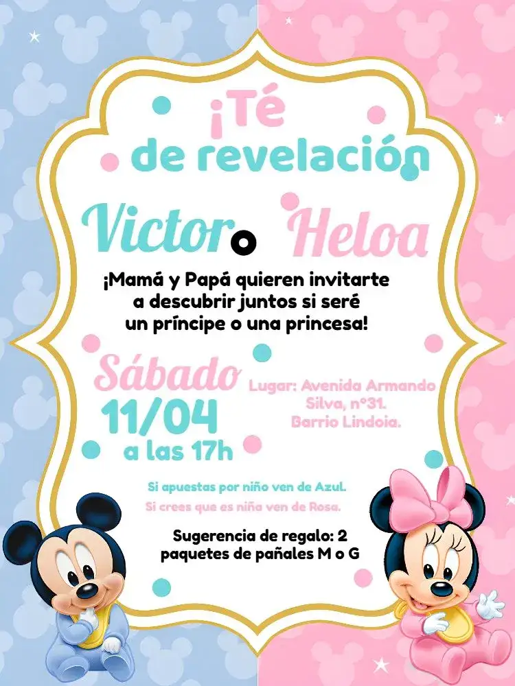 Chá Revelación Minnie Y Mickey Baby Niño