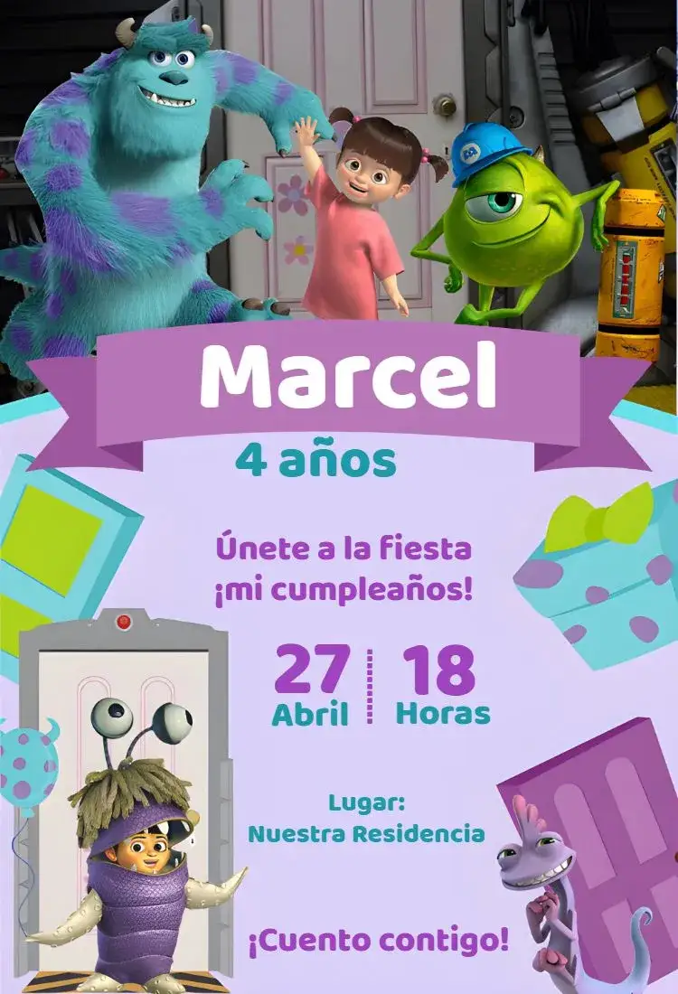 Invitación Monstruos Sa Editar – tema Más buscados colorido, divertido, ilustraciones de monstruos, estilo de dibujos animados, diseño moderno, temática infantil