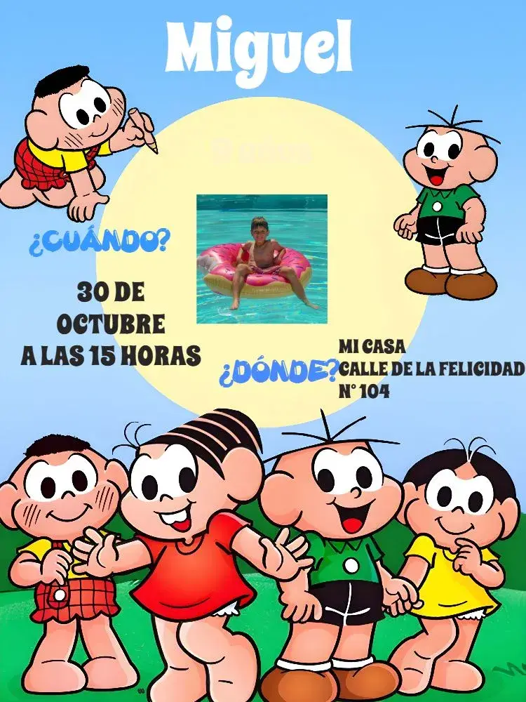 Invitación Turma De La Mónica Con Foto Azul editable y personalizable