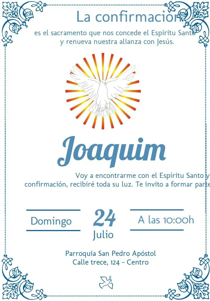 Invitación Confirmación Espíritu Santo Bautismo editable y personalizable