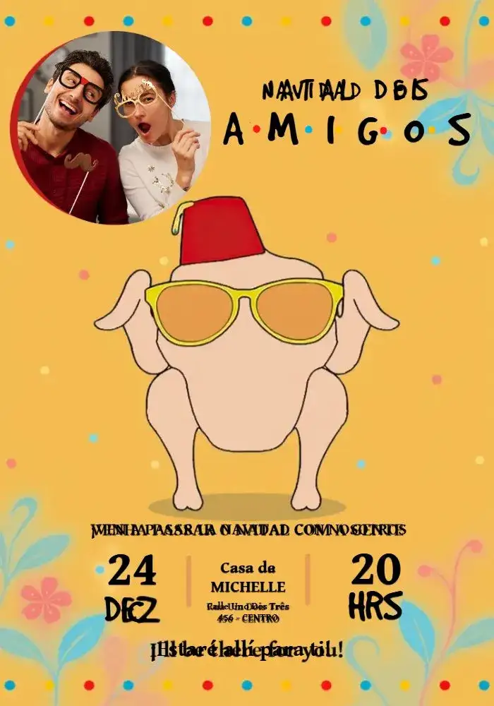 Invitación Fiesta De Navidad Friends Con Foto Amigos – tema Fechas Conmemorativas festivo, colorido, moderno, inspirado en serie, divertido, navideño