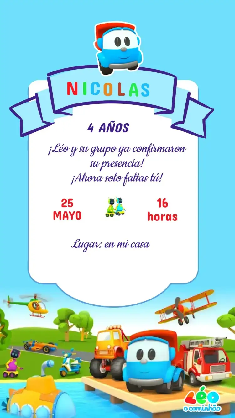 Invitación Cumpleaños Leo el Camión