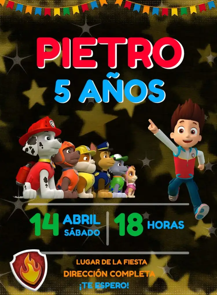 Invitación Patrulla Canina Patrol – tema Cumpleaños Infantil colorido, divertido, temático, infantil, aventura