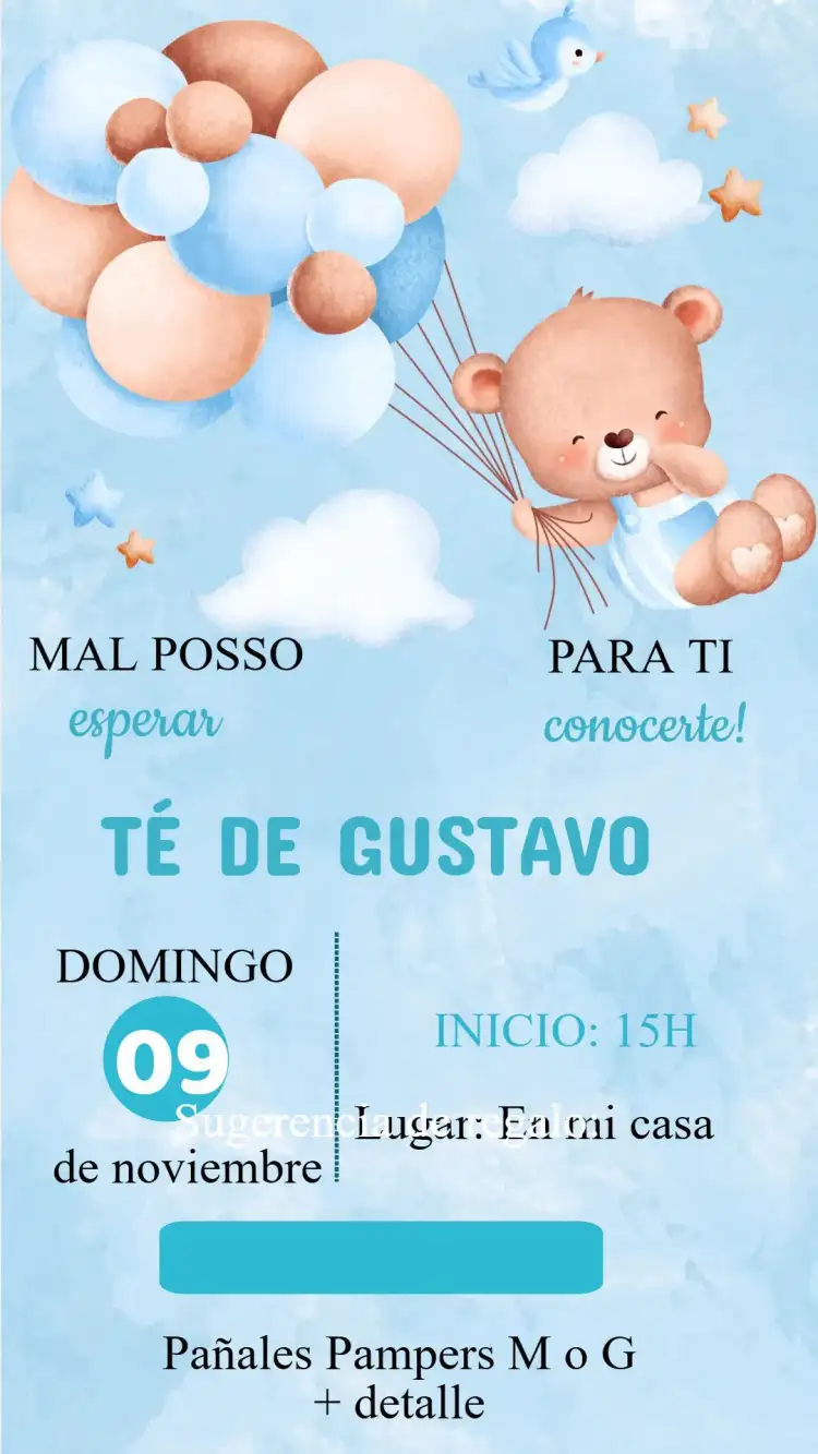 Invitación Baby Shower azul