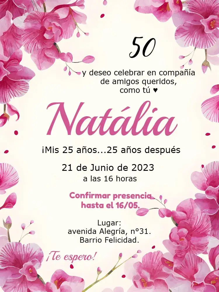 Invitación Orquídea 50