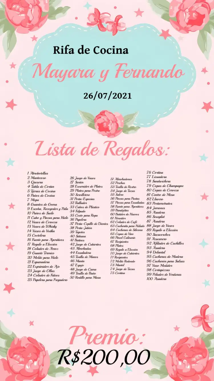 Té de Rifa de Cocina Floral Lista