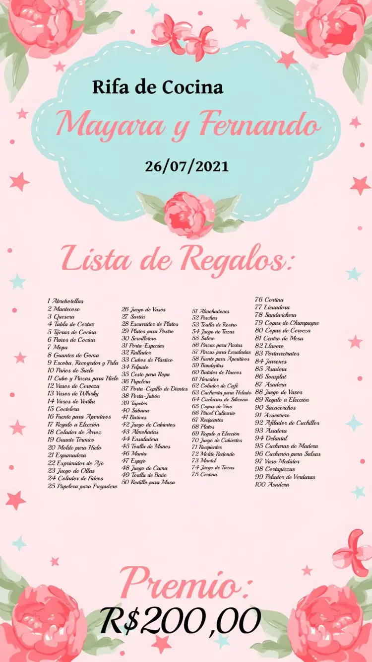 Invitación Té de Rifa de Cocina Floral Lista