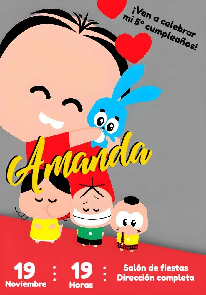 Invitación Mónica Toy Rojo editable y personalizable