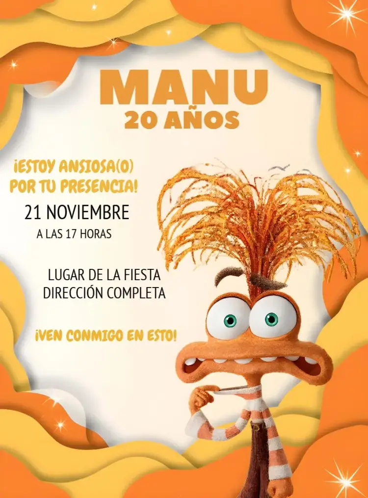 Invitación Ansiedad Divertida Mente 2 Dibujo