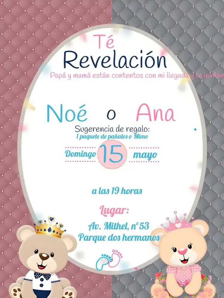 Chá de Revelación Ositos Realeza Ositos