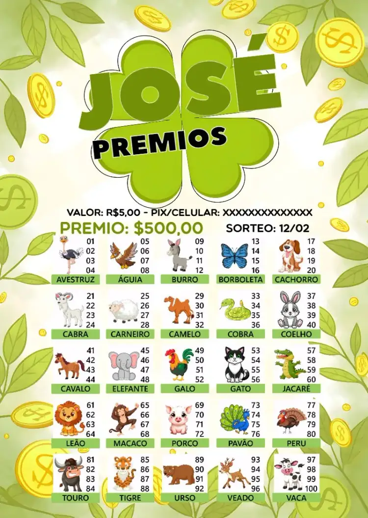 Invitación Rifa De Bicho Premiações Cartela – tema Cartones colorido, divertido, animales, juguetón, moderno, vibrante