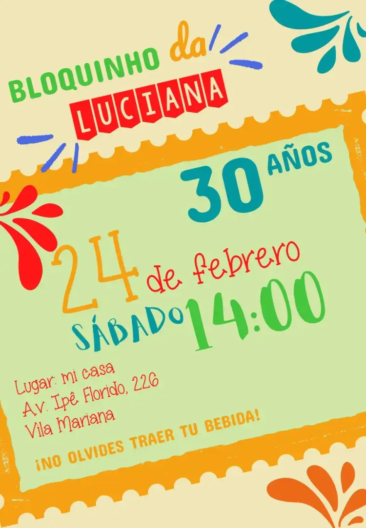 Invitación Bloquinho De Carnaval Eléctrico – tema Fechas Conmemorativas colorido, divertido, tropical, festivo, brillante, carnavalesco