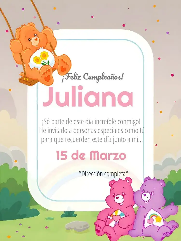 Invitación Osos Cariñosos Azul – tema Cumpleaños Infantil colorido, infantil, divertido, moderno, brincalhão