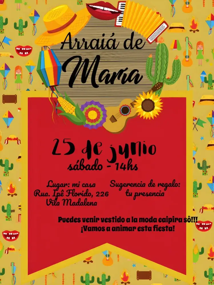 Invitación Arraiá Fiesta Junina Milho editable y personalizable