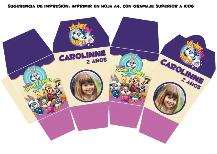 Invitación Caja Sushi Baby Looney Tunes Molde