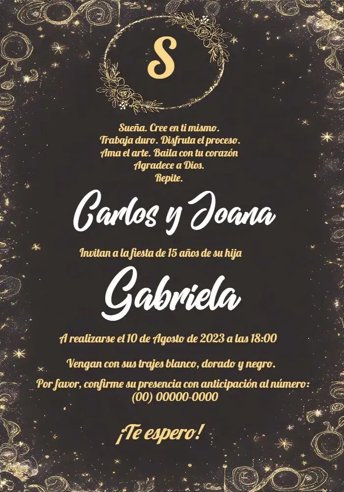 Invitación 15 Años Monografía Dorado