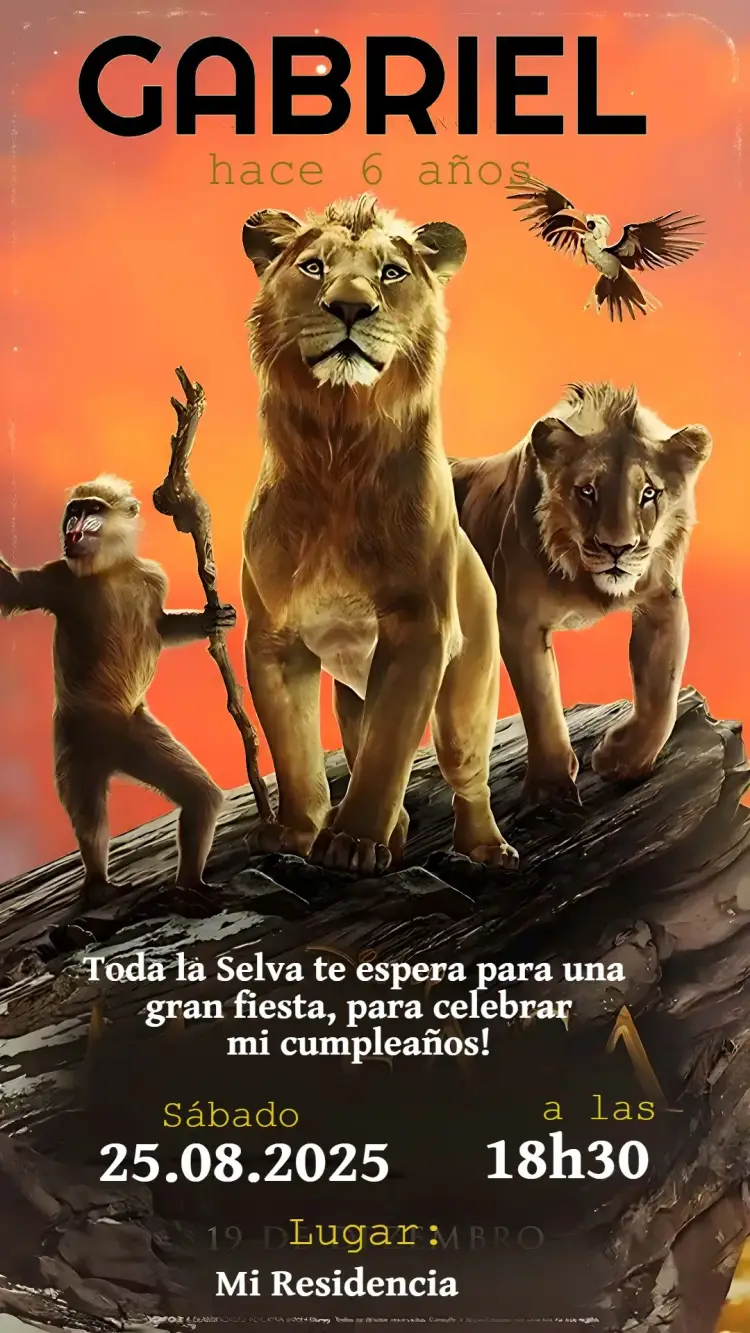 Invitación Mufasa El Rey León Simba