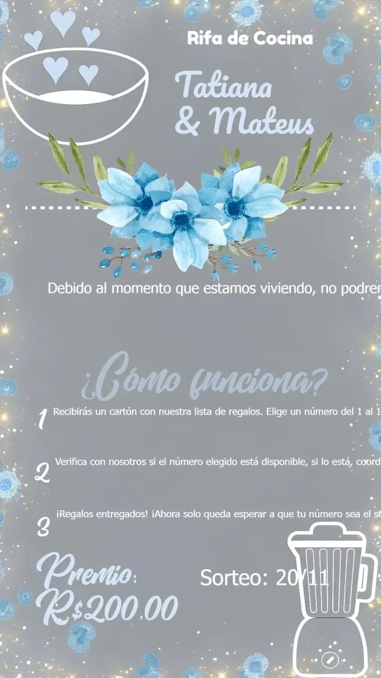 Invitación Chá Rifa De Cocina Floral Pizarra Negra Boda – tema Despedida de Soltera floral, pizarra, azul y blanco, rústico, moderno, elegante