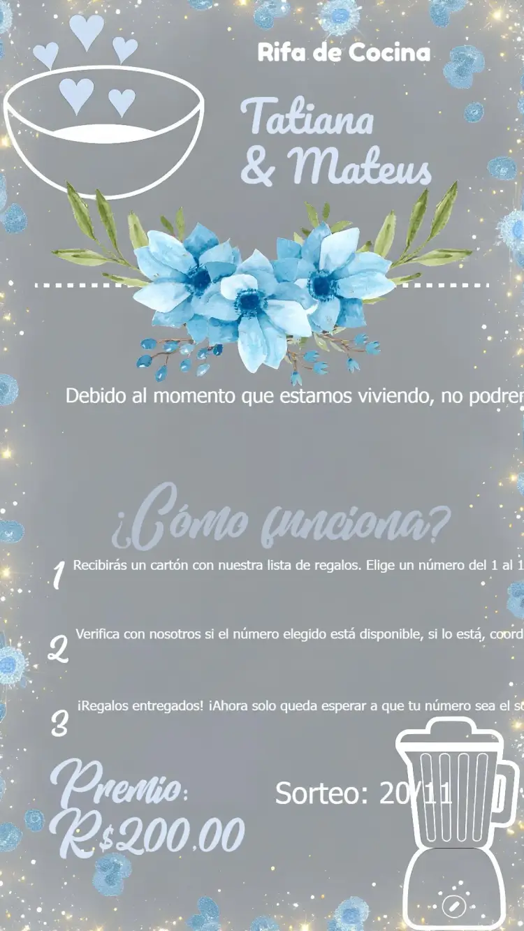 Invitación Chá Rifa De Cocina Floral Pizarra Negra Boda editable y personalizable