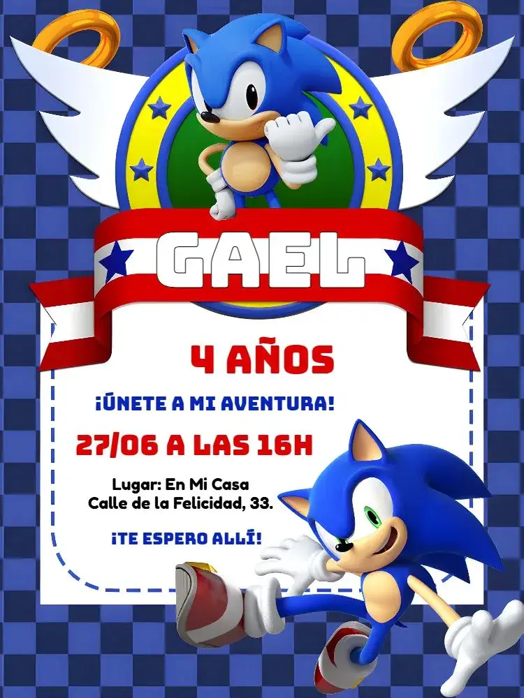 Invitación Sonic Azul