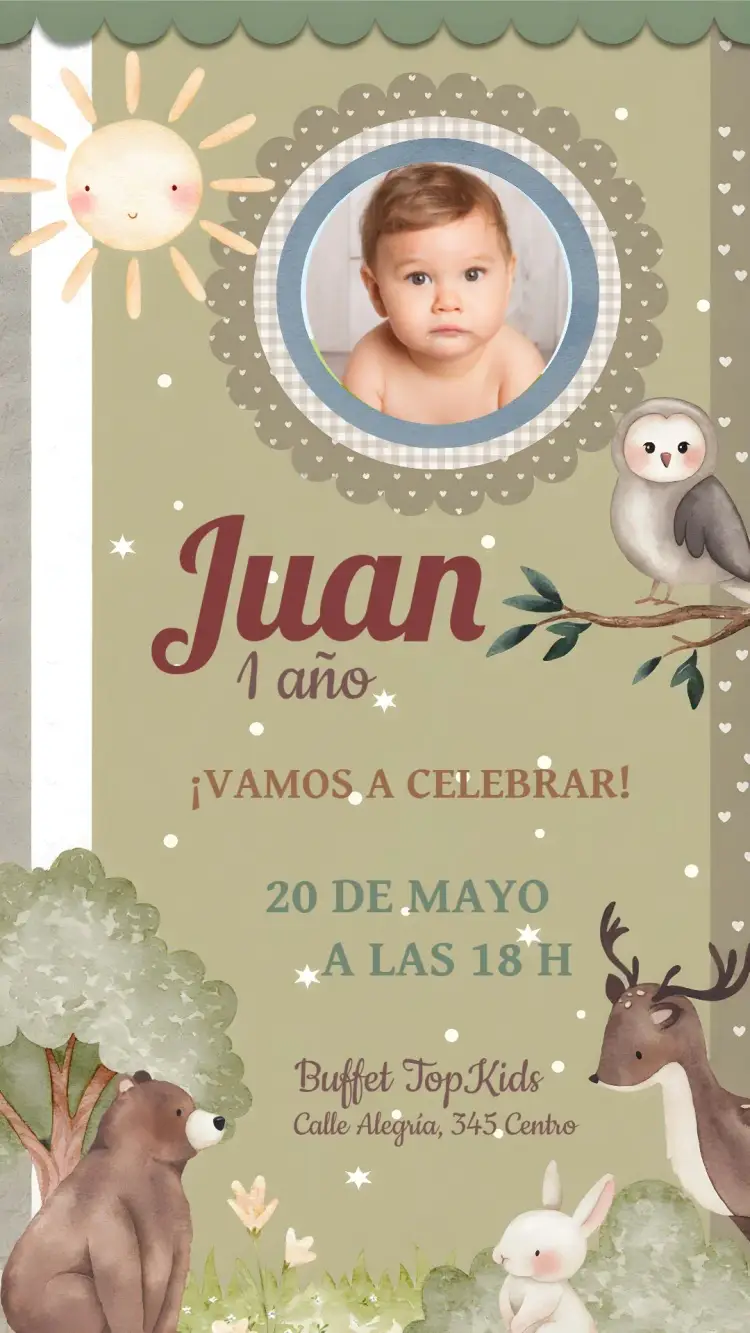 Invitación Bosque Encantado Con Foto Niño