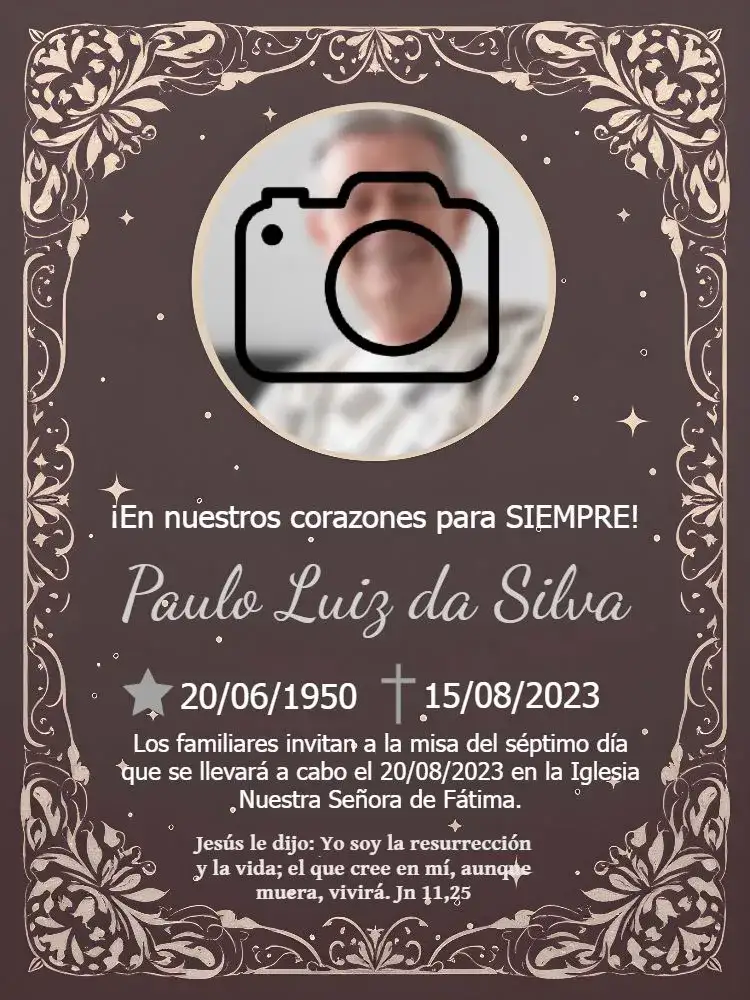 Invitación Misa De Séptimo Día Con Foto Plata – tema Fechas Conmemorativas plata, gris, negro, minimalista, moderno, sutil