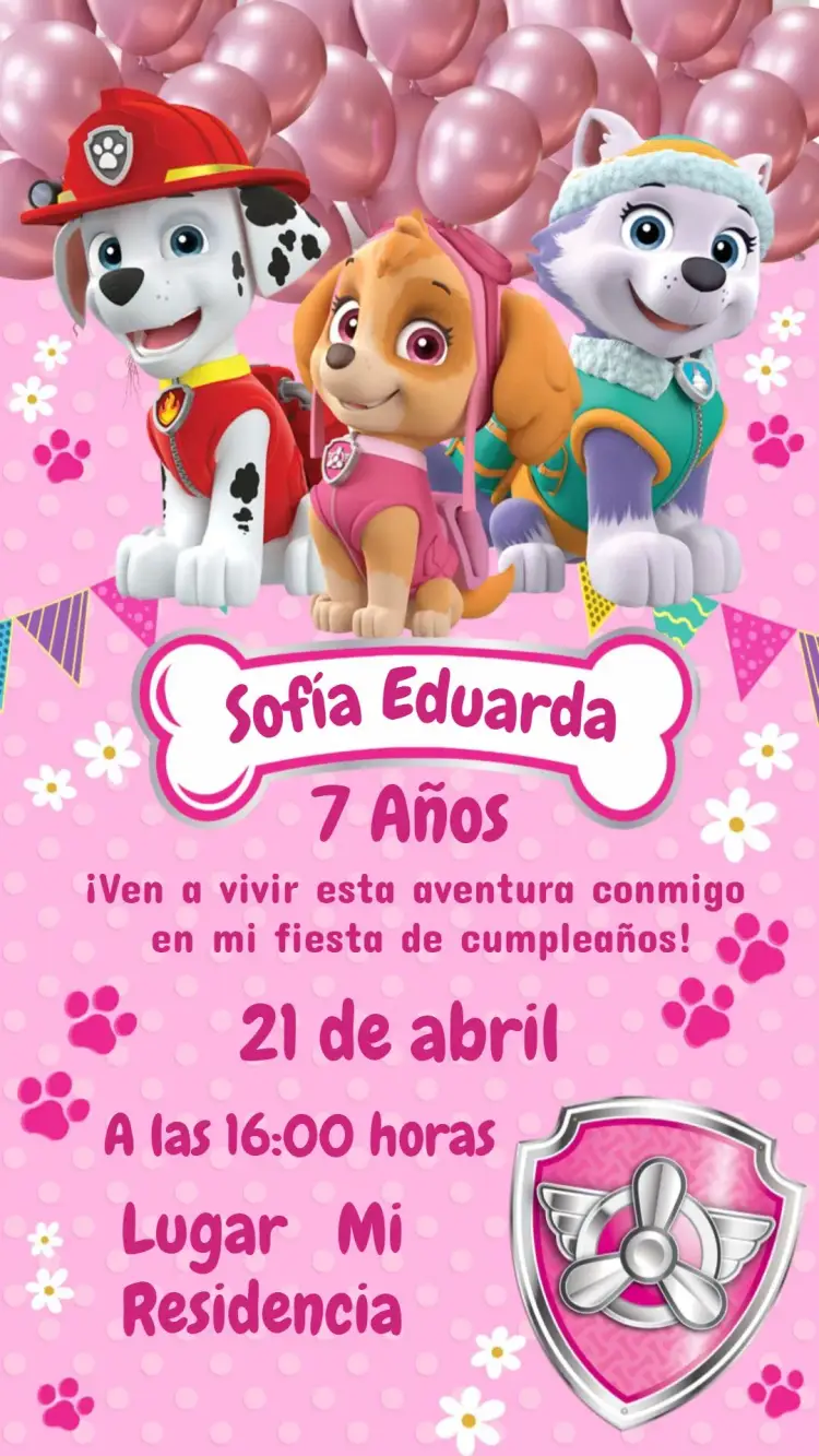 Invitación Skye Patrulla Canina Niña