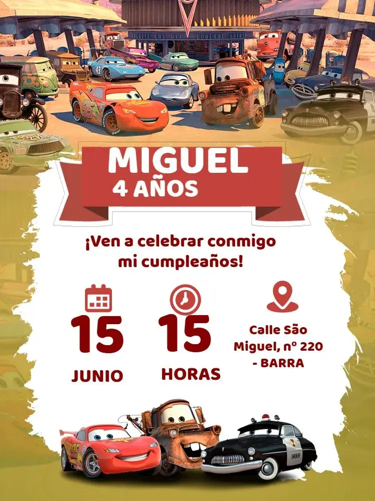 Invitación Carros Coloridos
