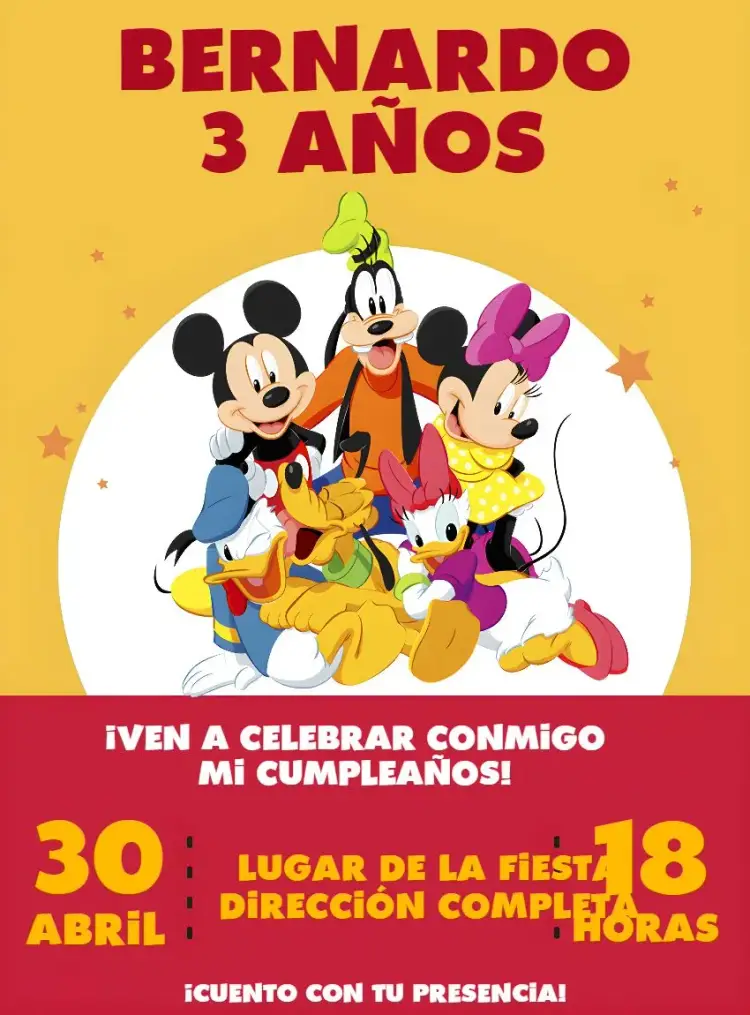 Invitación Turma Del Mickey Amarillo