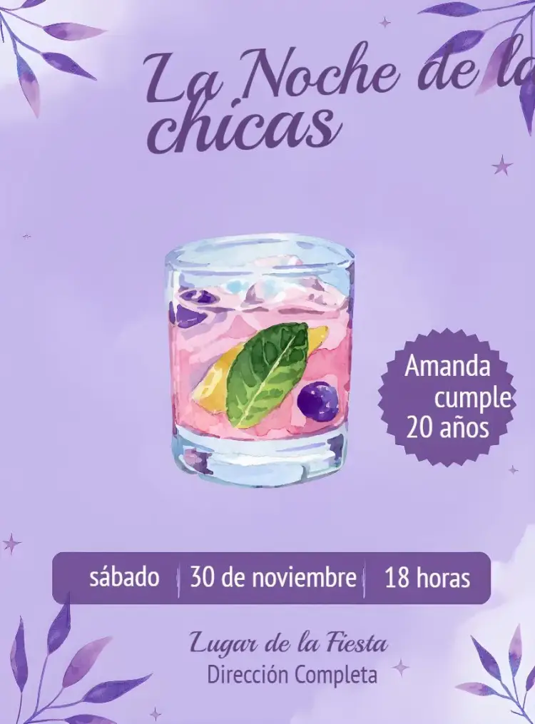 Invitación Noche De Chicas Púrpura Adulto