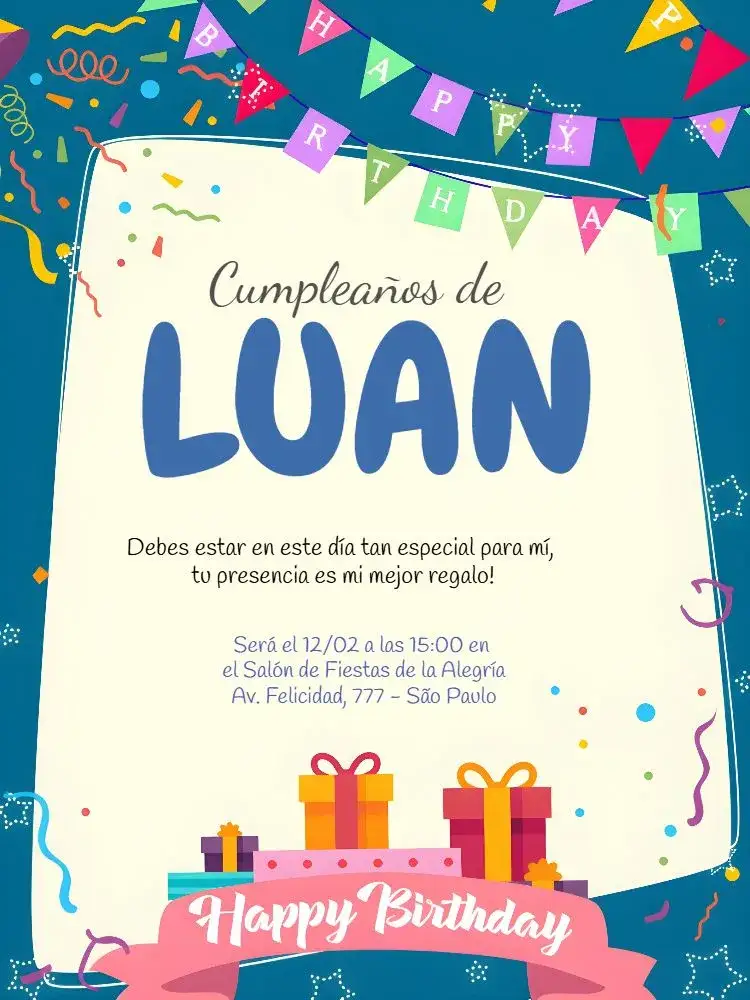 Invitación Invitación Infantil Bandera Colorida – tema Cumpleaños Infantil colorido, divertido, festivo, infantil, alegre