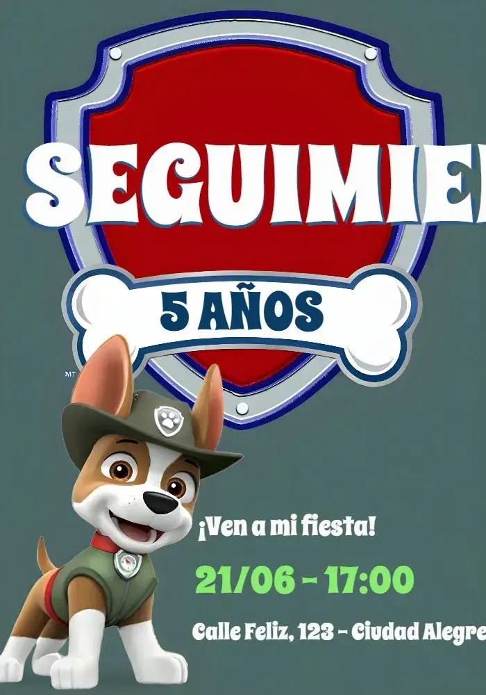Invitación Patrulla Canina Paw – tema Cumpleaños Infantil colorido, infantil, temático, divertido, animado, moderno