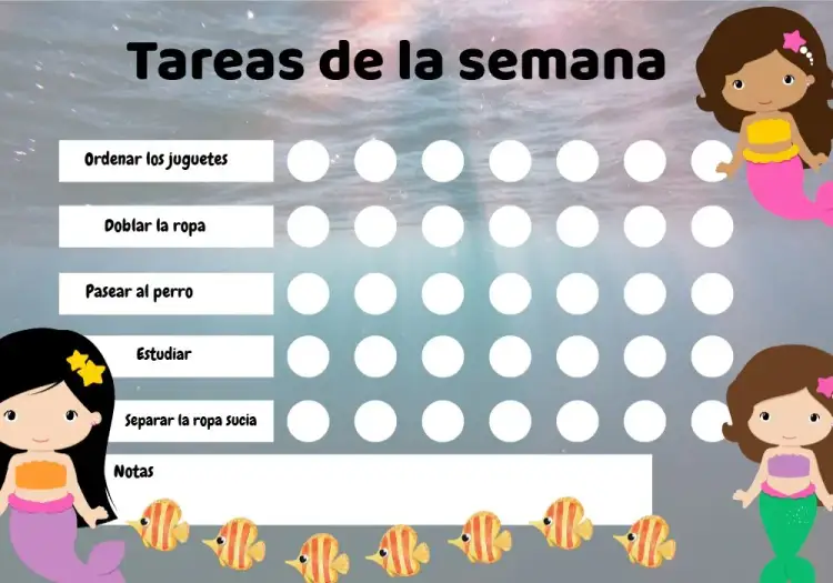 Invitación Tablero de Actividades - Fondo de Sirenas – tema Cumpleaños Infantil