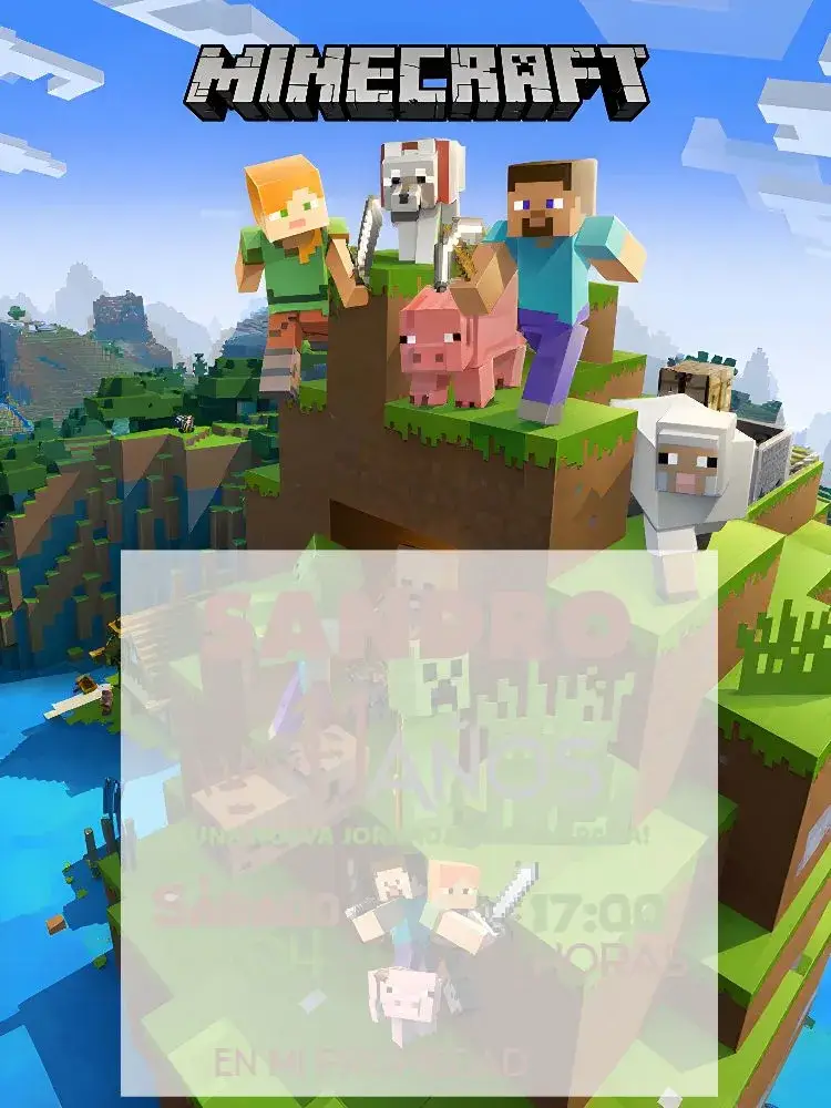 Invitación Minecraft Marrón editable y personalizable