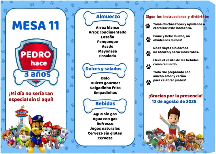 Invitación Menú Triángulo Patrulla Canina