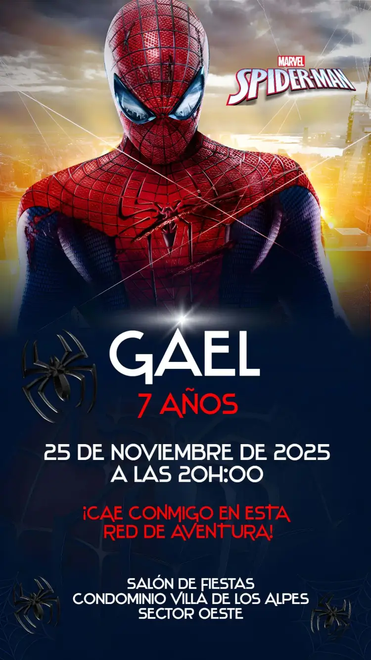 Invitación Hombre Araña – tema Cumpleaños vibrante, moderno, temático, colorido, divertido, jovial