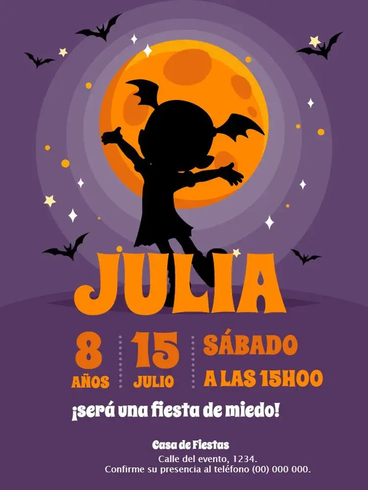 Invitación Vampirina Infantil editable y personalizable