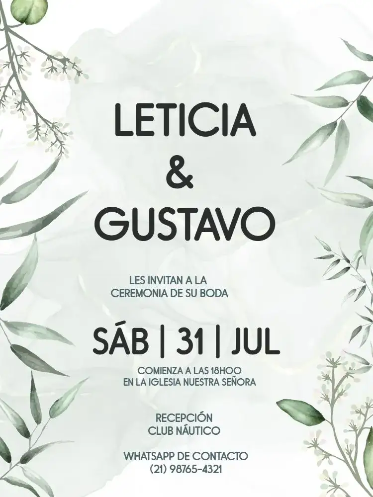 Invitación Boda Botánica / Ceremonia de Follaje Elegante – tema Boda botánico, elegante, delicado, verde, blanco, rústico