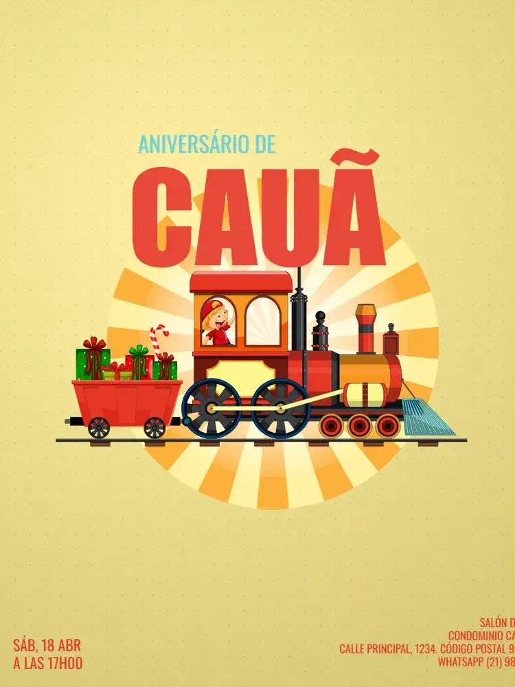 Invitación Infantil Masculino Tren Amarillo Celebración – tema Cumpleaños Infantil lúdico, colorido, aventura, festivo, infantil