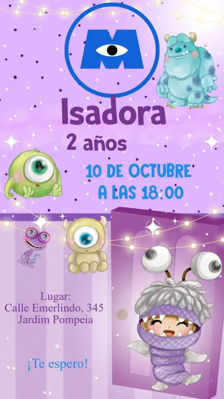 Invitación Monstruos SA Bebé