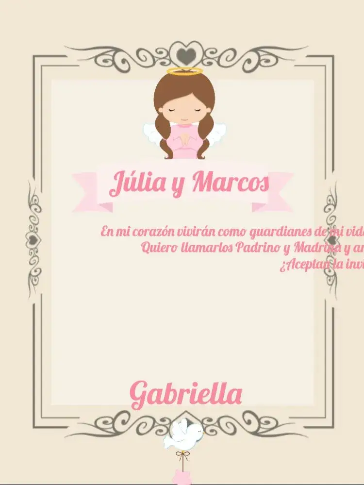 Invitación Padrinos Bautismo Niña Angelito Padrino Bautizo – tema Bautismo angelitos, colores pasteles, estilo delicado, gráficos infantiles, moderno, minimalista