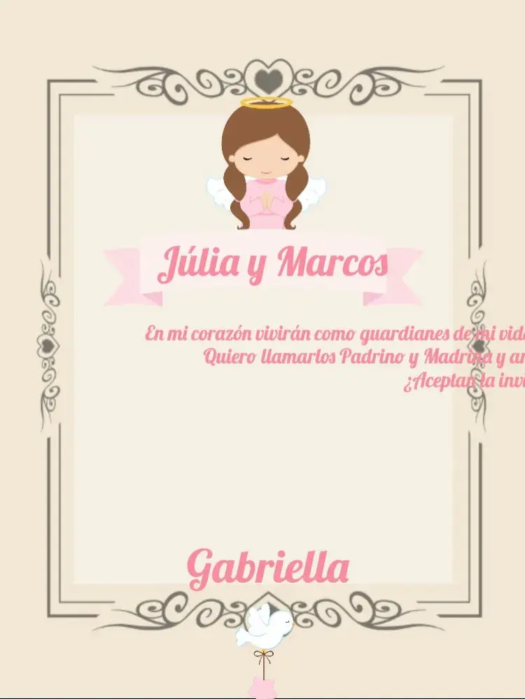 Invitación Padrinos Bautismo Niña Angelito Padrino Bautizo editable y personalizable